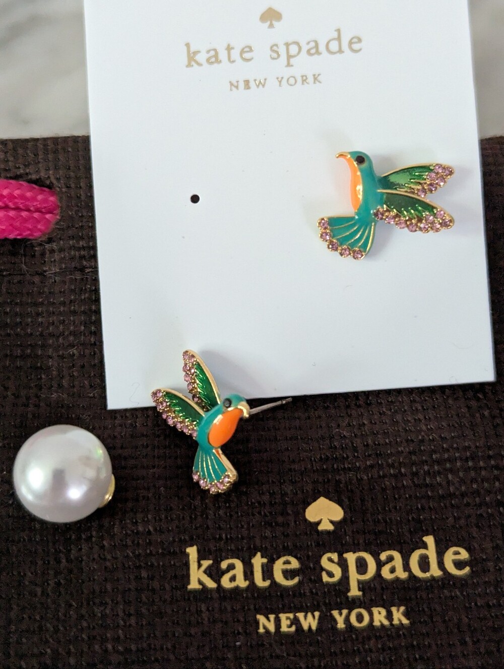 NWT Kate Spade Scenic Route Pearl Backed Hummingbird Studs